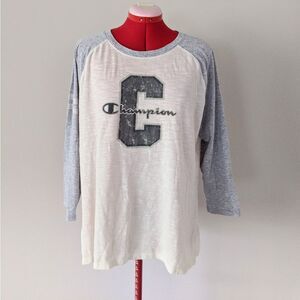 CHAMPION Raglan Tshirt 3/4 sleeve xl white gray